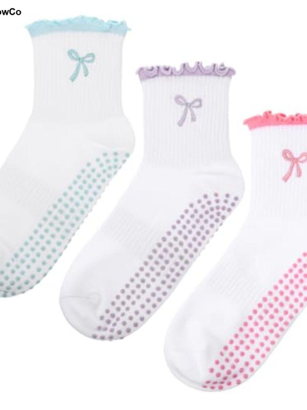 3 Pack Non Slip Grip Pilates Socks with Silicone Bottom for Yoga